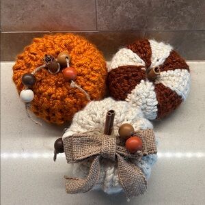 Handcrafted Knit Pumpkin Decor Set - Orange, Brown, Cream